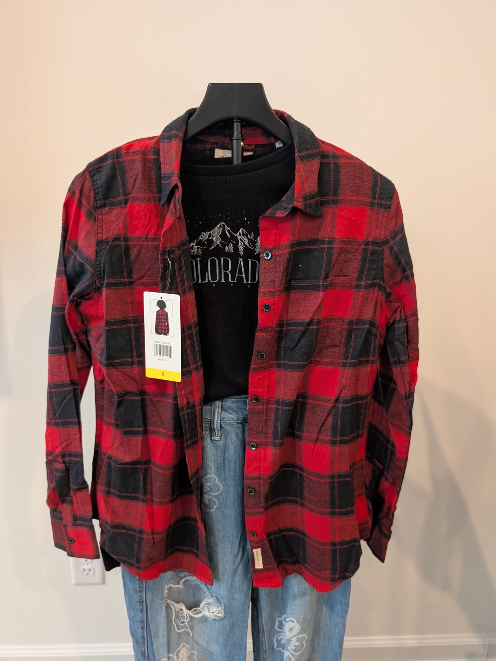 Weatherproof Vintage Red Black Plaid Flannel Stretch Button Up Shirt Womens S